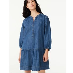 Free Assembly Women's Puff Sleeve Tiered Dress- Standard and Plus Sizes